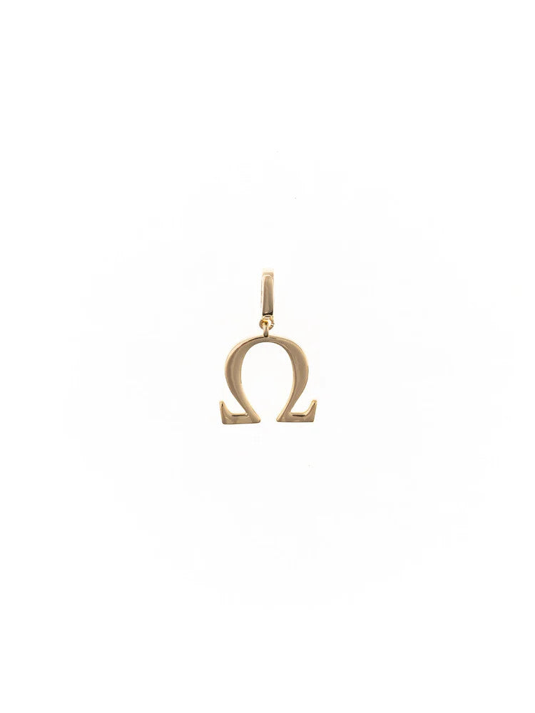 18k gold plated Greek letter Omega charm with a clasp for a chain.