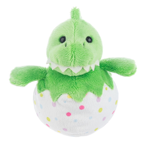 Eggasaurus Dino plush toy in green with textured skin pattern.