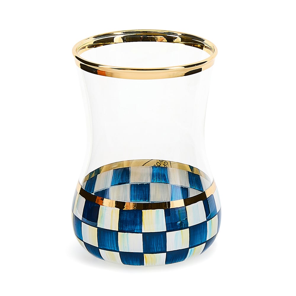Hand-painted check tea glass with gold lustre embellishment