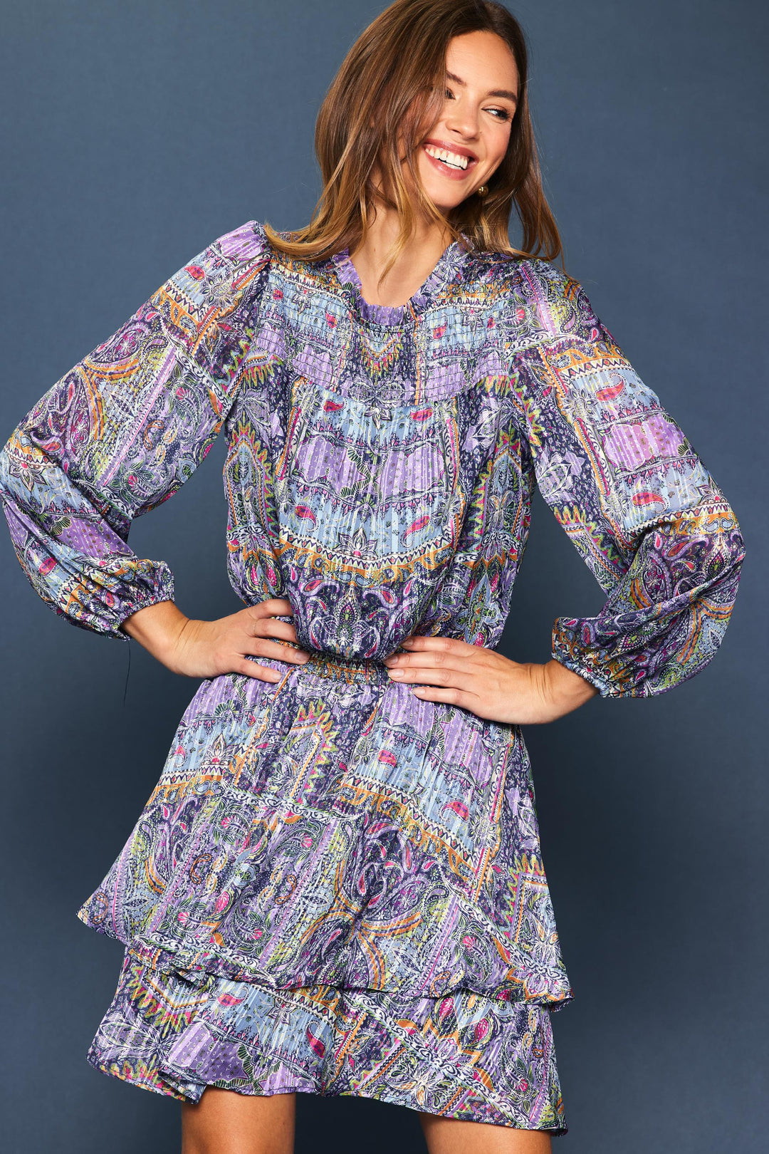 Lydia Long Sleeve Printed Mini Dress
