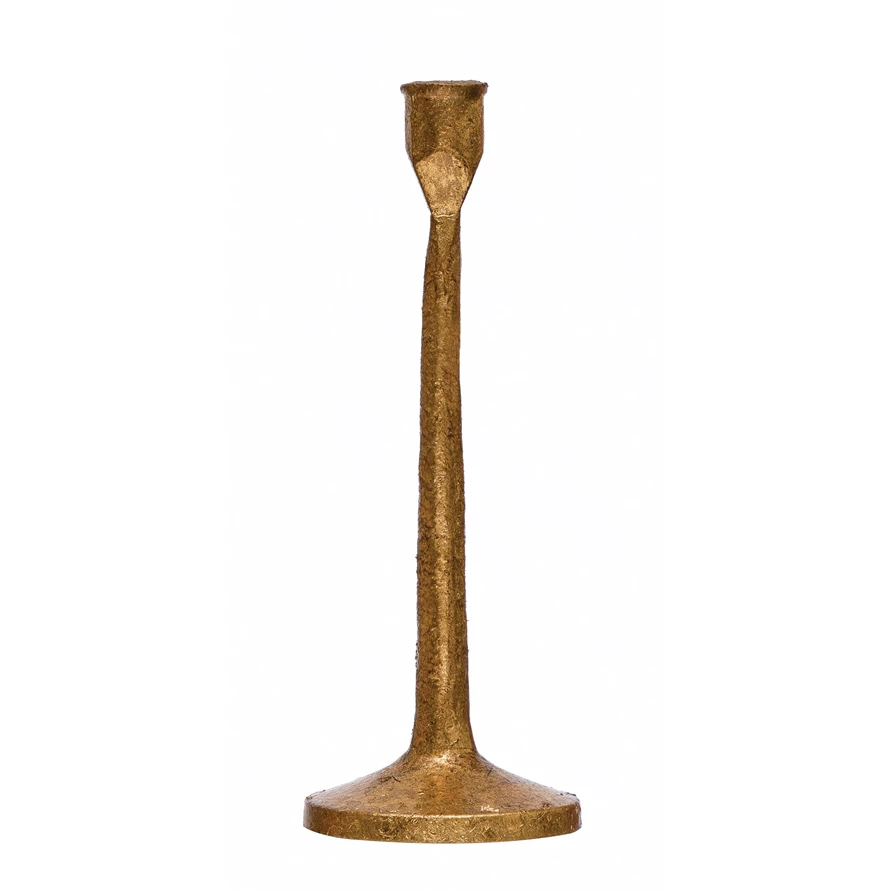 Gold-finish cast iron taper holder with a tapered cylindrical silhouette.