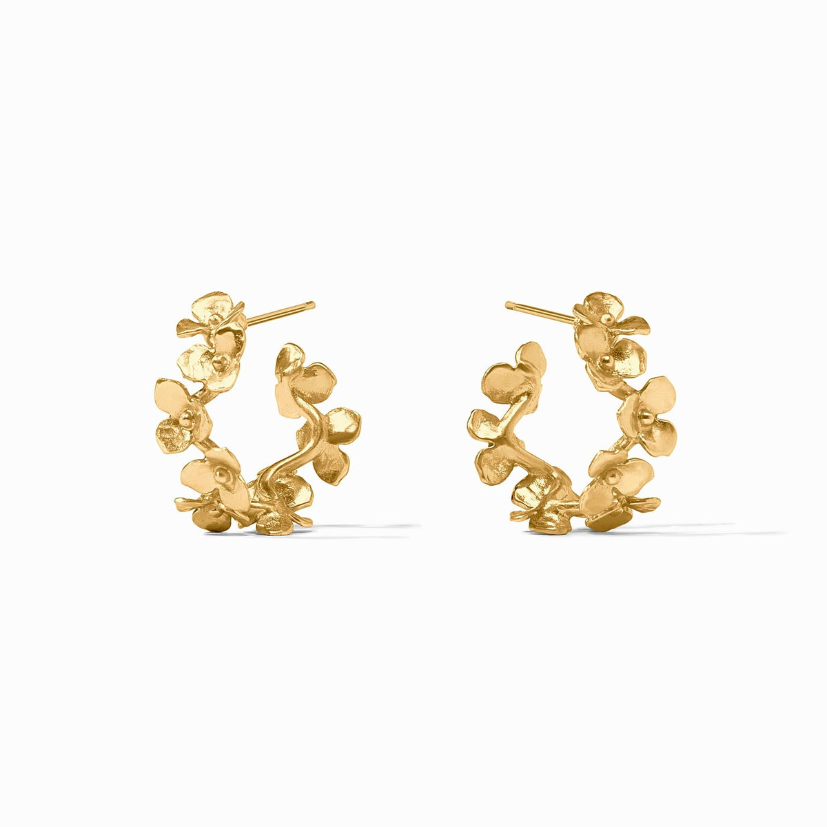 Medium size Bloom hoop earring with 24K gold plating on a pierced ear.