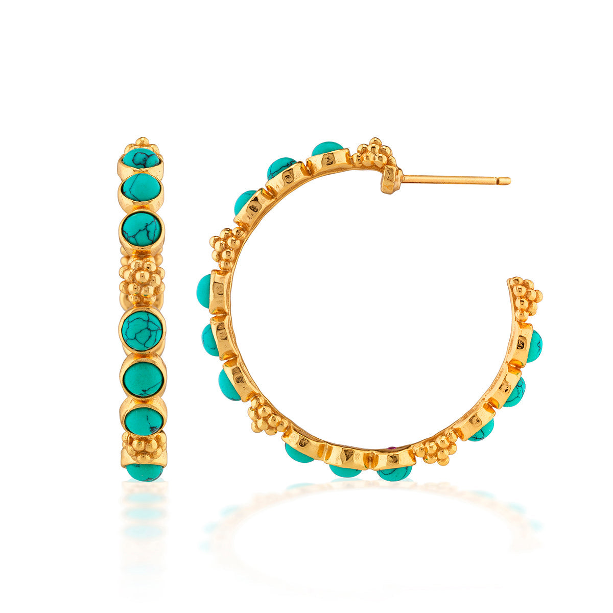 Turquoise Berry Gem medium hoop earrings with 18K gold plating