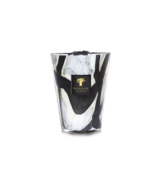 Marble candle stones in a neutral stone finish with leather rose plum fragrance notes.