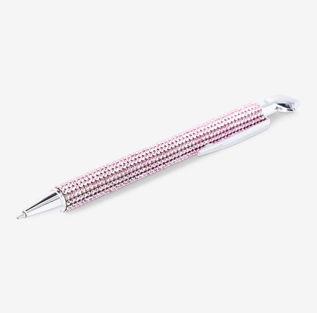 Razzle Dazzle Pen featuring a silver body covered in pink rhinestones with a spade-shaped top.