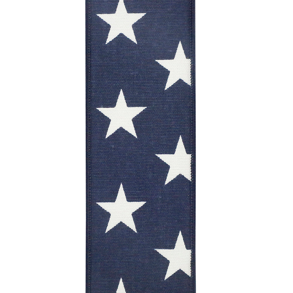 Navy canvas wired edge tapestry with a 2-1/2 inch border and cotton fiber content.