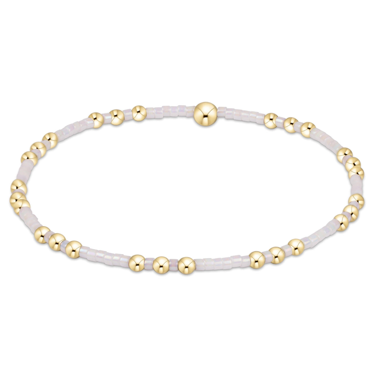 Hope Joy bracelet featuring gold-filled seed beads on stretch elastic.
