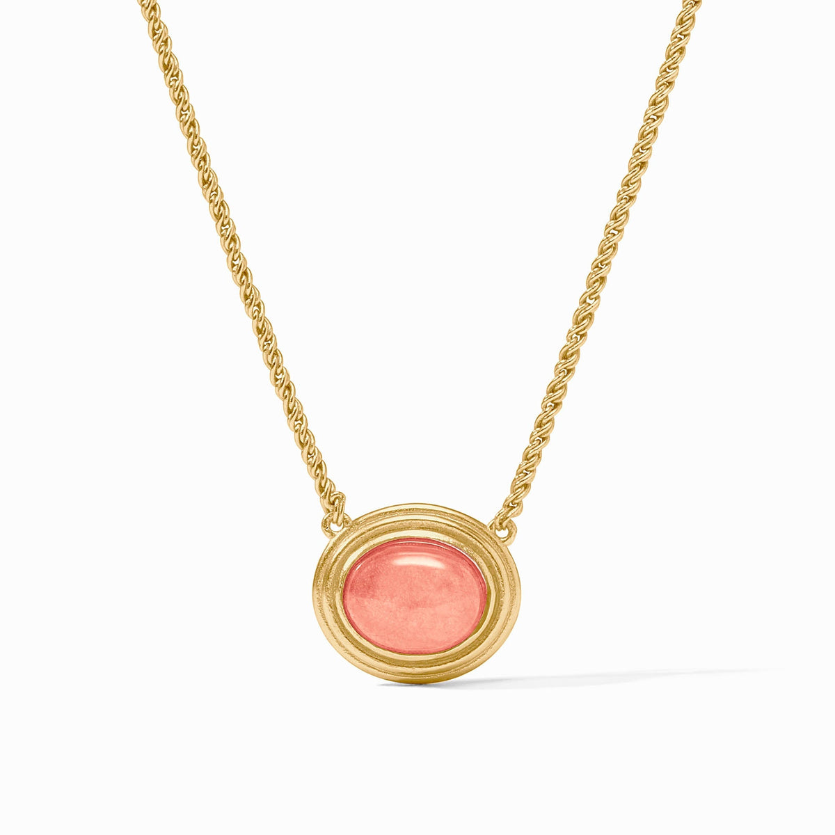 Adjustable Portofino solitaire necklace featuring a jade pendant on 24K gold plate chain with lobster clasp.