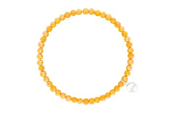 Stretchy beaded bracelet with faceted glass beads in colorful tones.