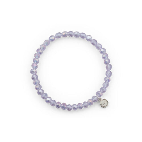 Stretchy bracelet with faceted glass beads in a colorful beaded pattern.