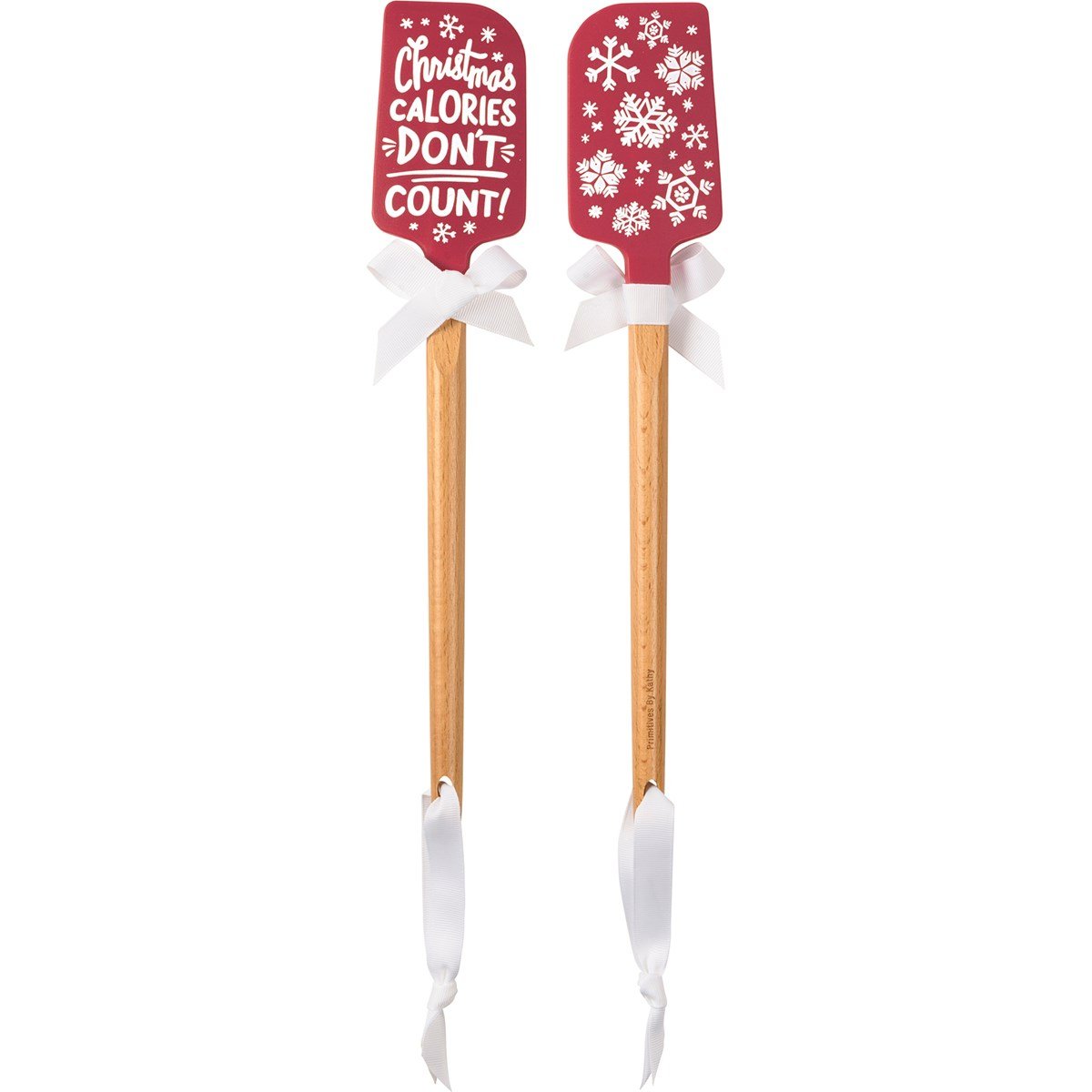 Wood-handled silicone spatula with red Christmas-themed blade.