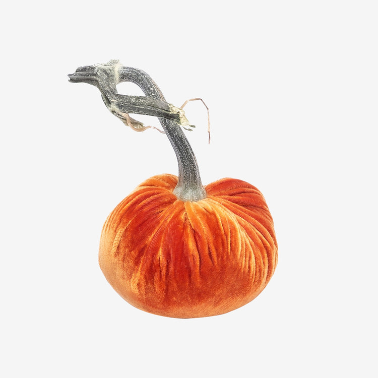 3-inch velvet pumpkin in deep orange with a smooth matte finish