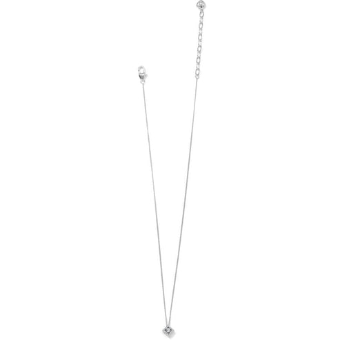 Silver plated necklace with a small crystal pendant on an adjustable chain.