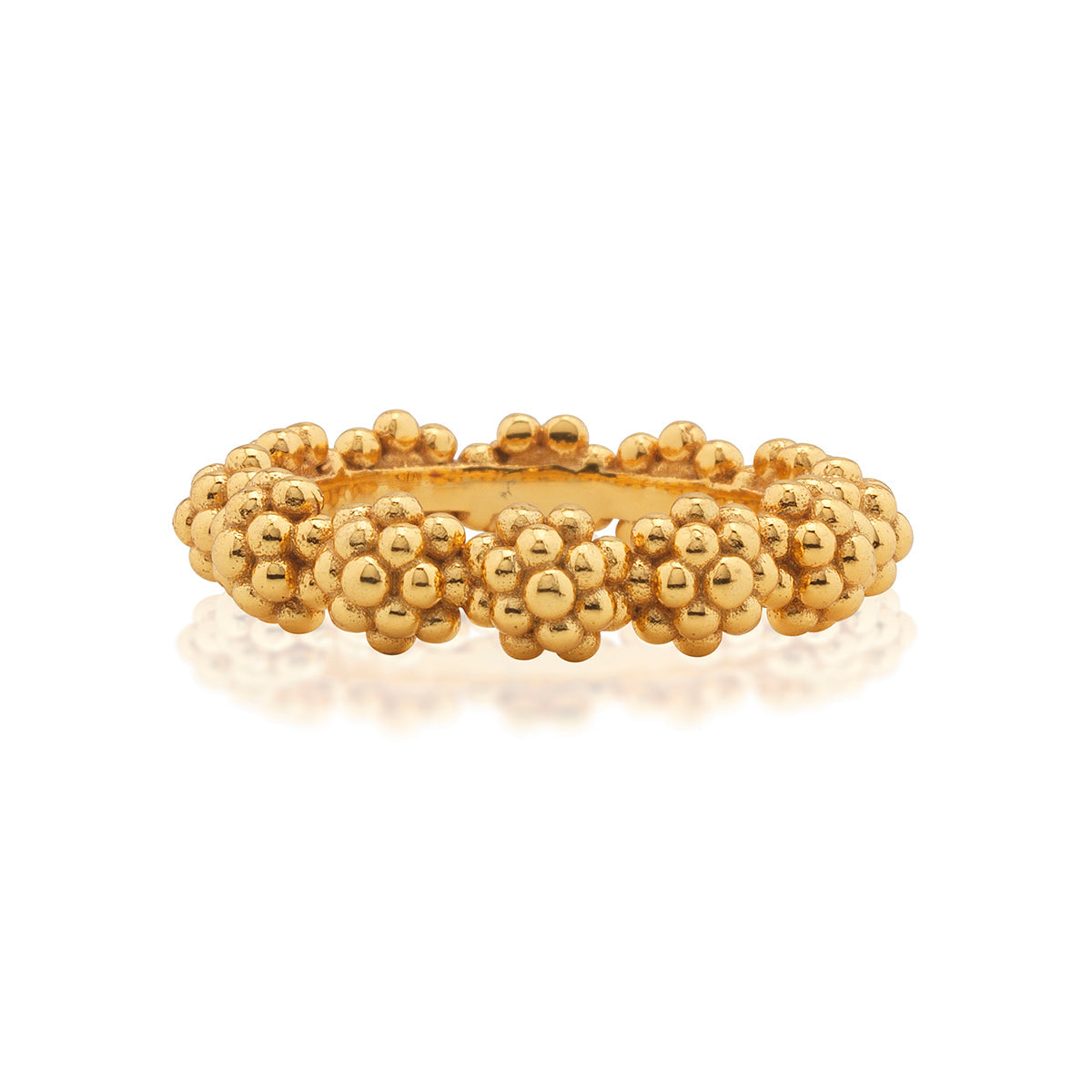 Berry Icon ring with a round bezel-set stone in an 18K gold plated brass band.
