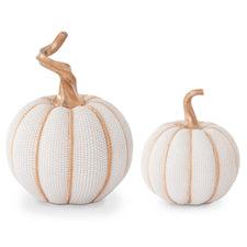 Set of 2 Cream w/Gold Indian Corn Pumpkins