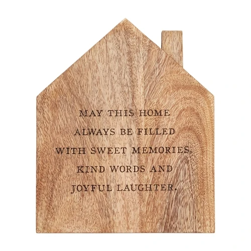 Rectangular mango wood trivet with natural grain patterns.