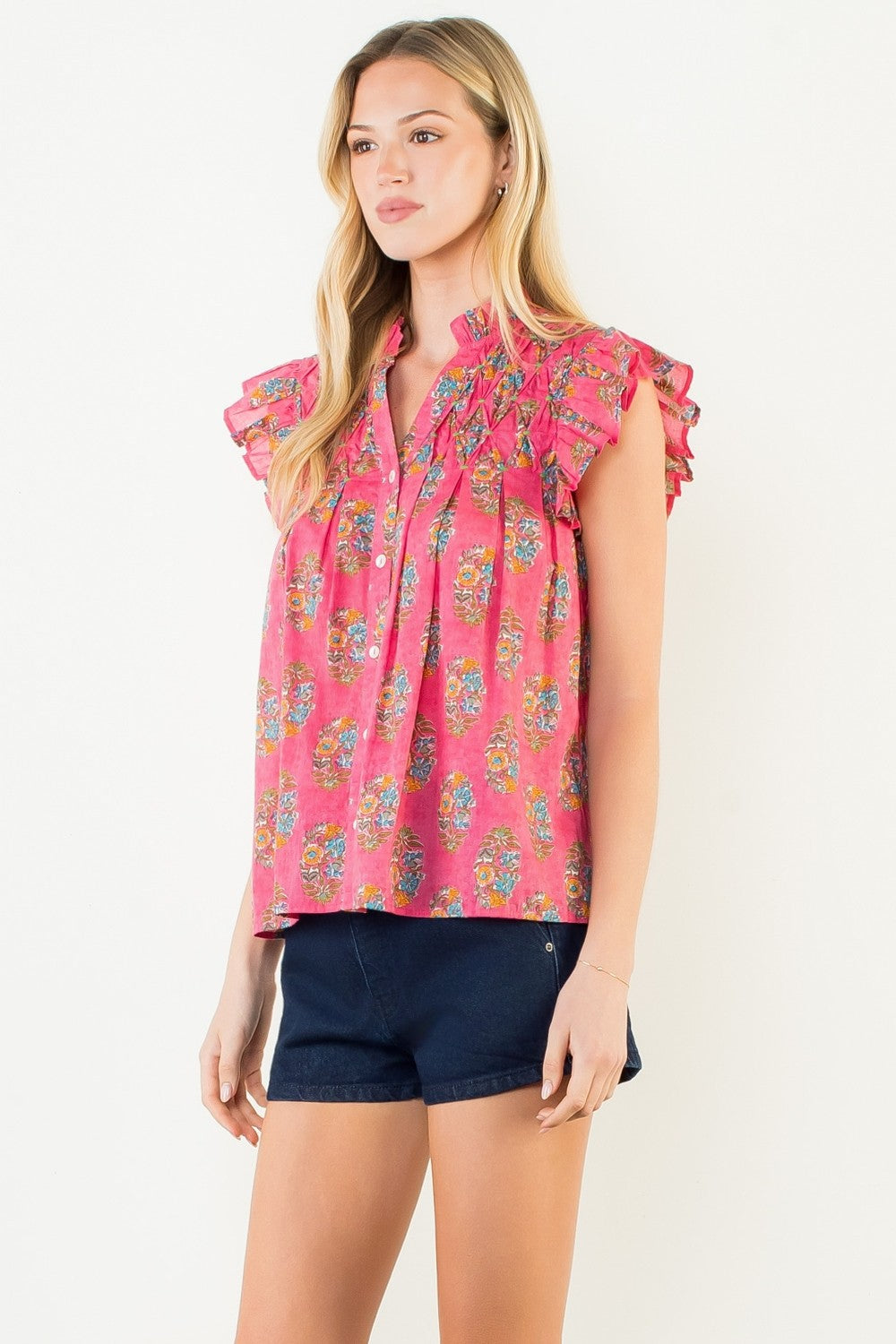 Natalie Flutter Sleeve Floral Pattern Top