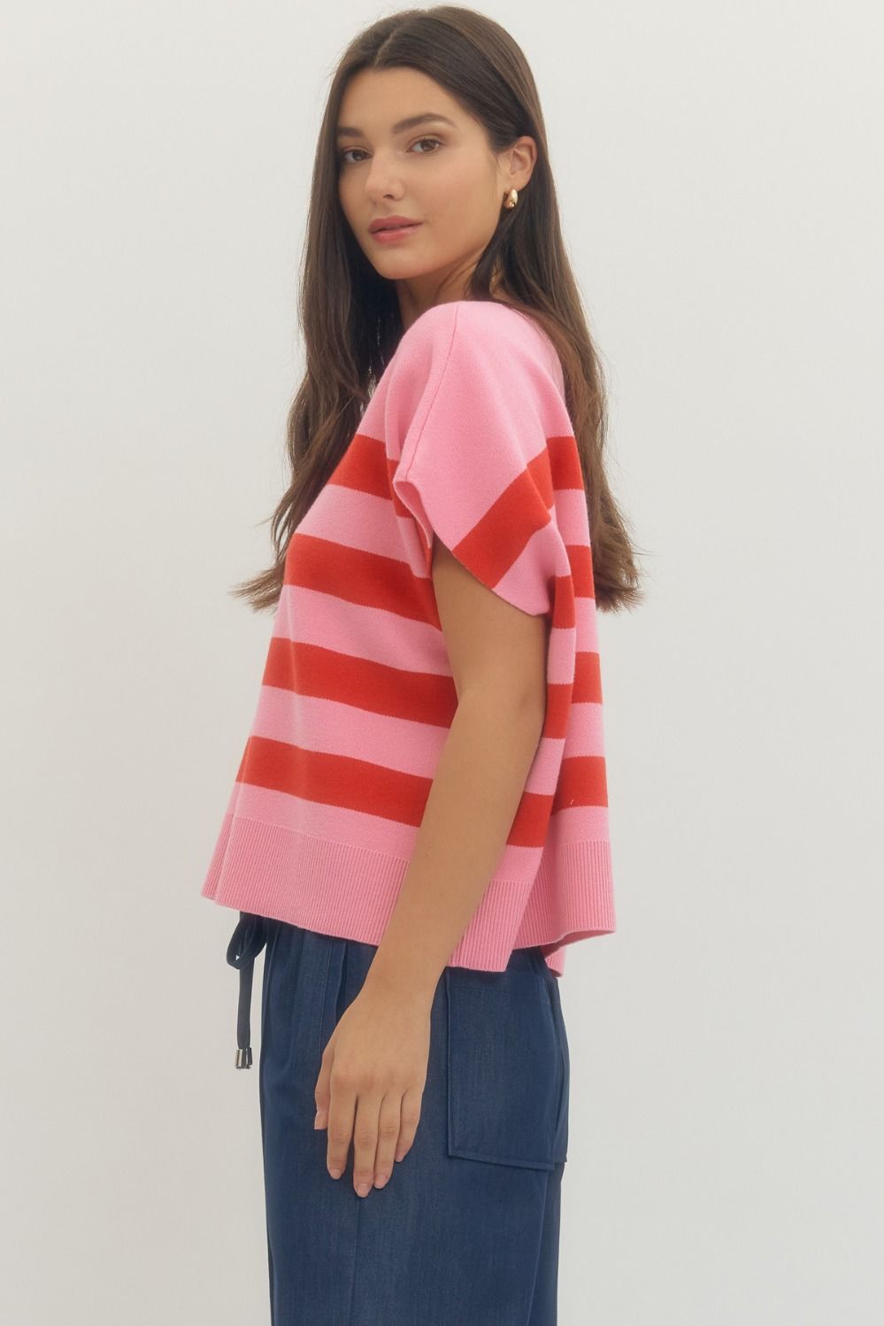 Cindy Solid Short Sleeve Knit Top