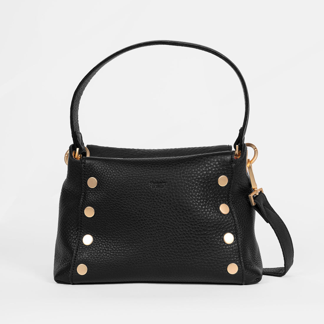 Bryant Med leather shoulder bag in black with brushed gold hardware