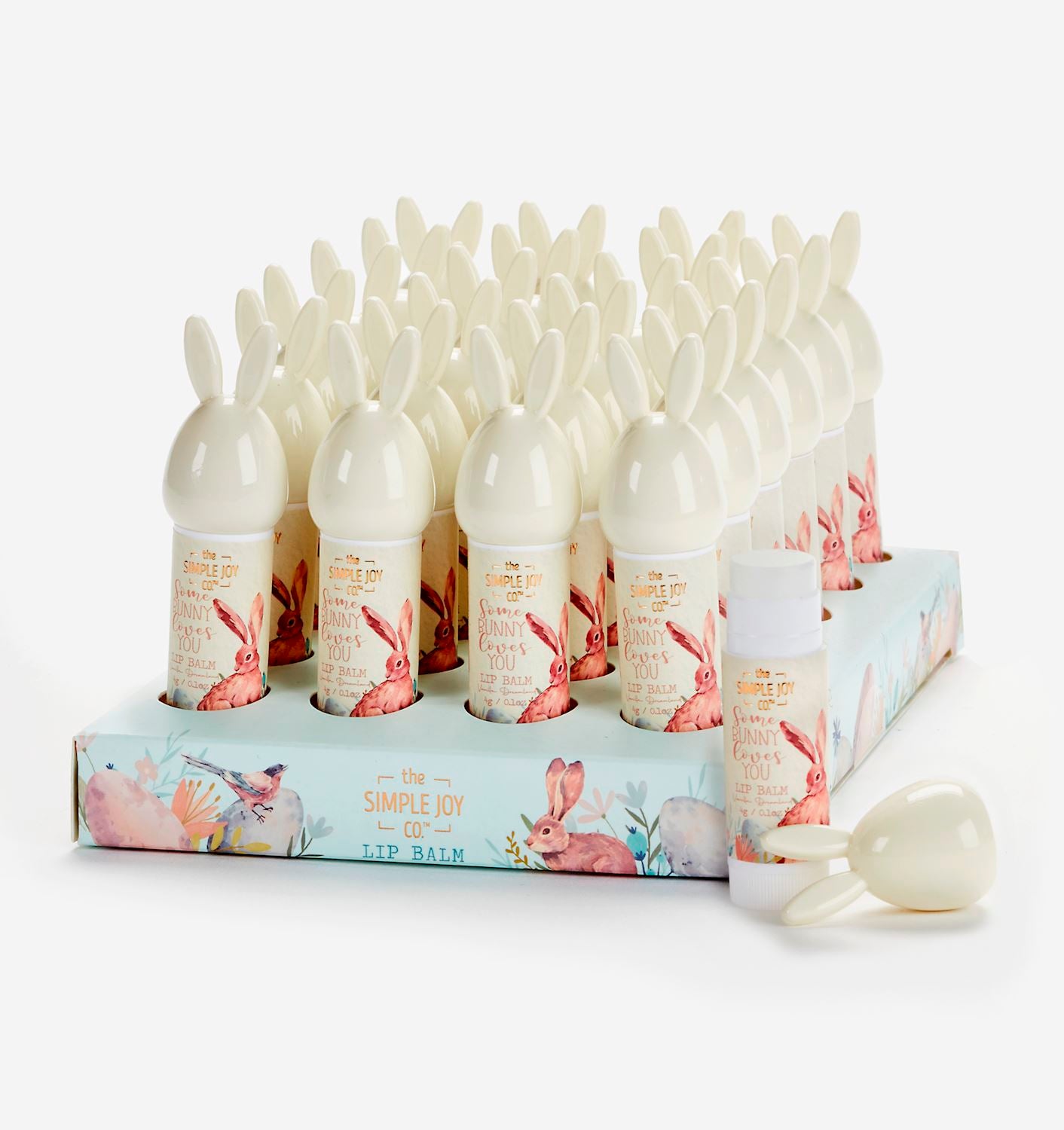 Scented Bunny Lip Balm in a small tube with bunny-themed packaging