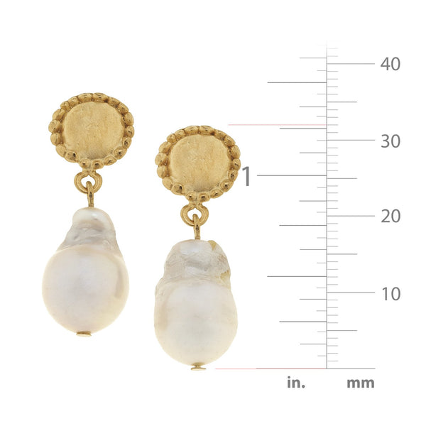 Baroque Pearl Post Earrings with 24K gold-plated textured studs and organic-shaped white pearls.