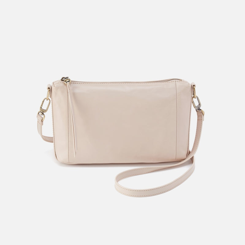 Pale Flax Darcy Carry All crossbody bag with antique brass hardware, front bill slot and card slots.