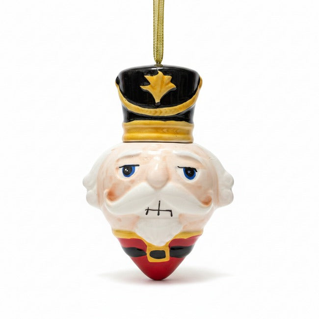 5.8-inch resin soldier nutcracker head ornament with a black hat, white mustache, and red uniform.