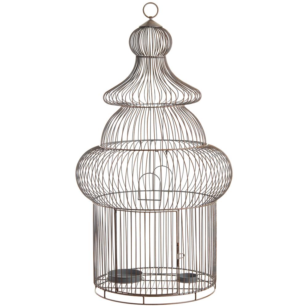 42-inch birdcage in rust-colored metal with a rectangular frame silhouette.