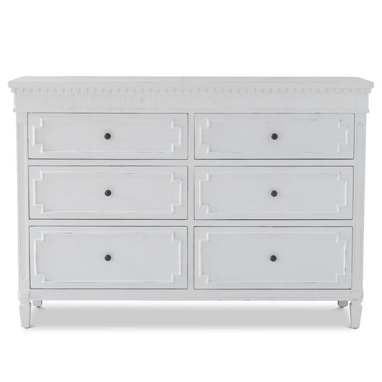 White pine wood six-drawer chest with alder accents