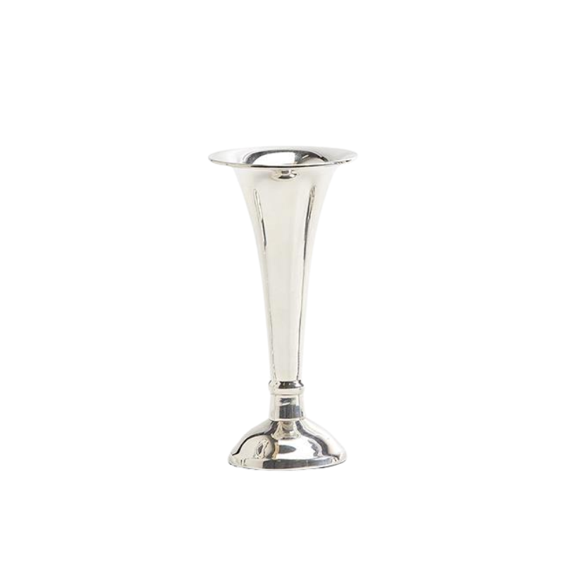 Single stem silver-plated brass bagatelle vase with a flared rim and weighted base.
