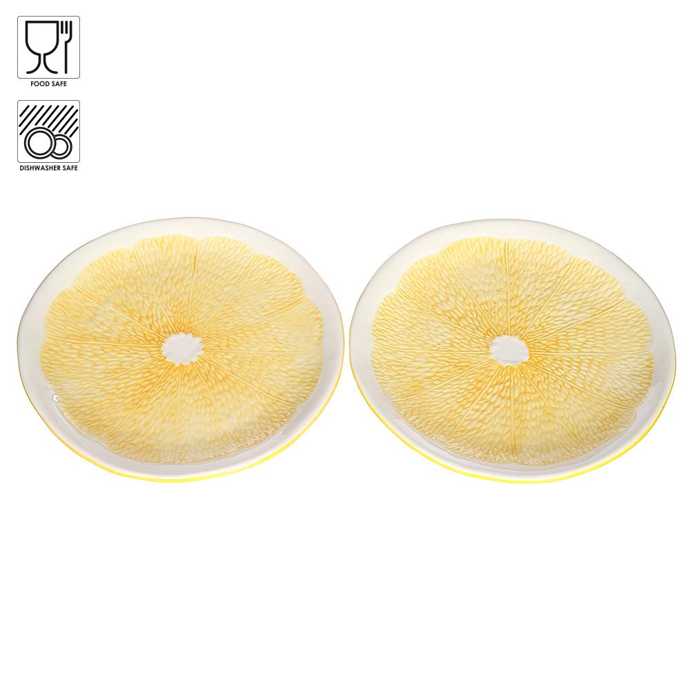 7.5-inch yellow lemon-shaped plate made from dolomite with a glazed finish.