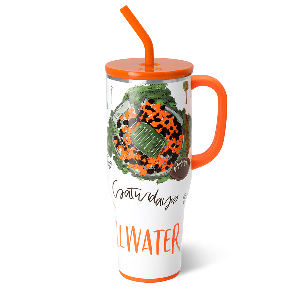 40oz Mega Mug in silver stainless steel with a black silicone base and comfort-grip handle.