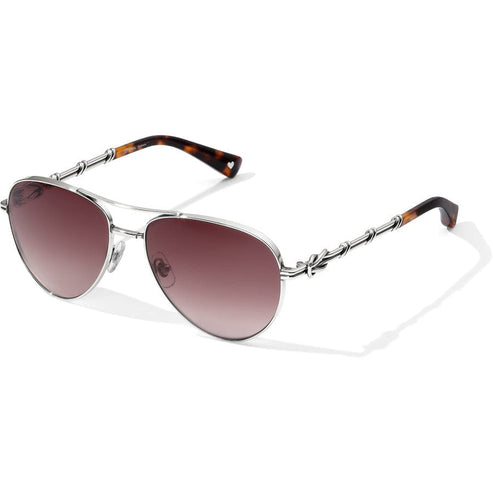 Interlok Harmony aviator sunglasses with silver frames, gradient lenses, and tortoise temple tips.