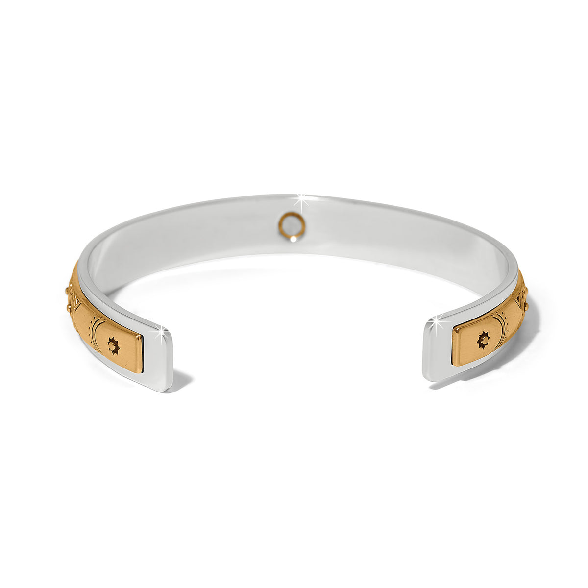Mosaic Cerrillos Slim Cuff Bracelet in two-tone silver and gold with engraved details.