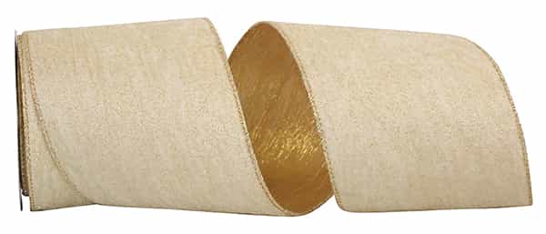 Gold glitter velvet crushed metallic ribbon with wired edge