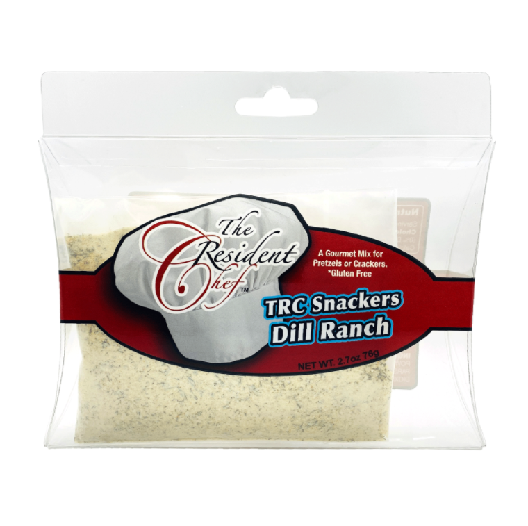 The Resident Chef Dill Ranch TRC Snackers seasoning mix in a clear 2.7oz package.