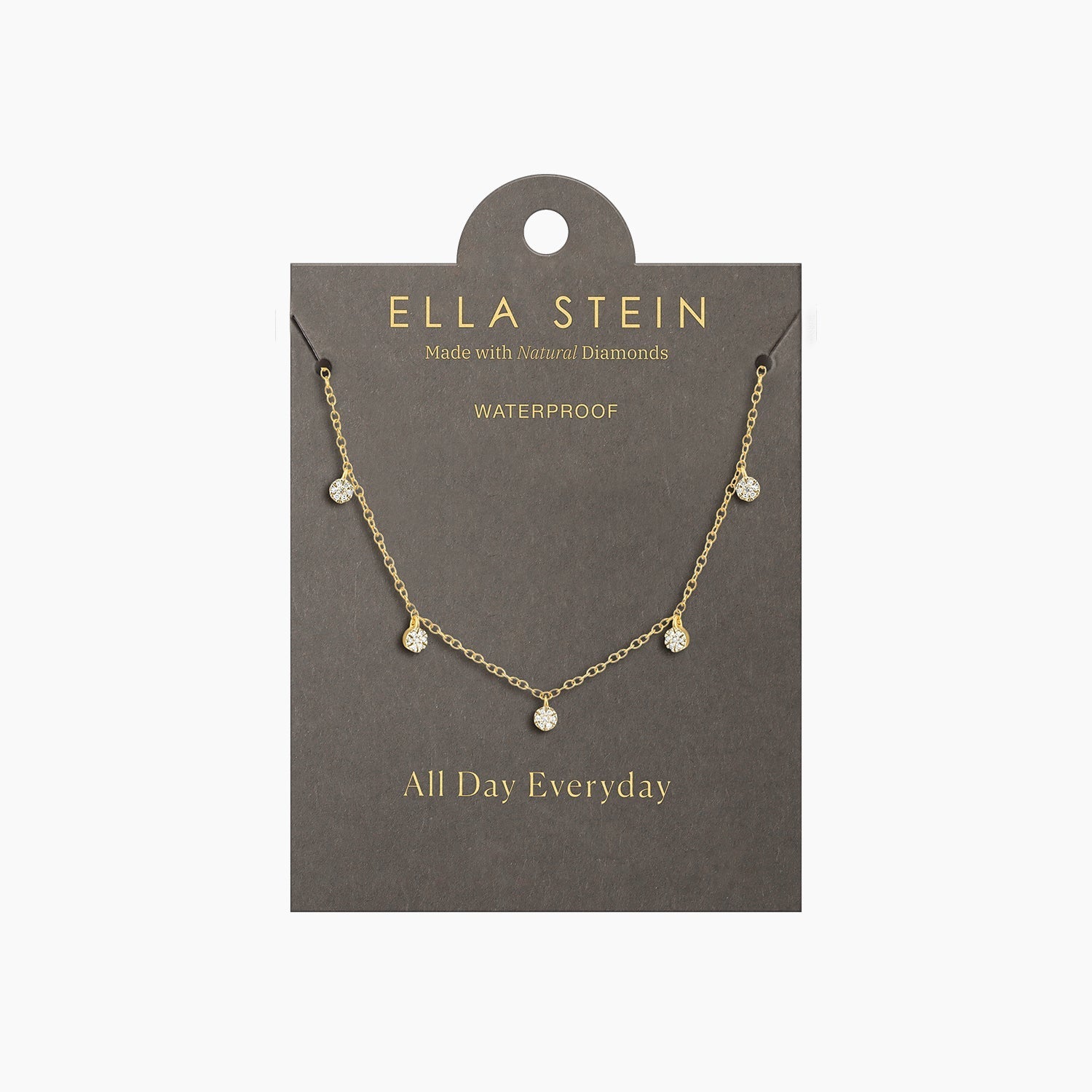 Gold plated stainless steel chain necklace with a small circular pendant.