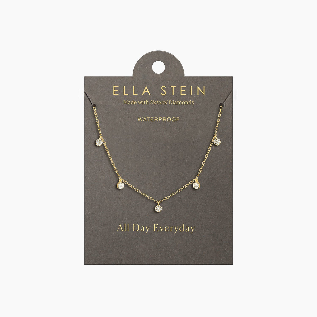 Gold plated stainless steel chain necklace with a small circular pendant.