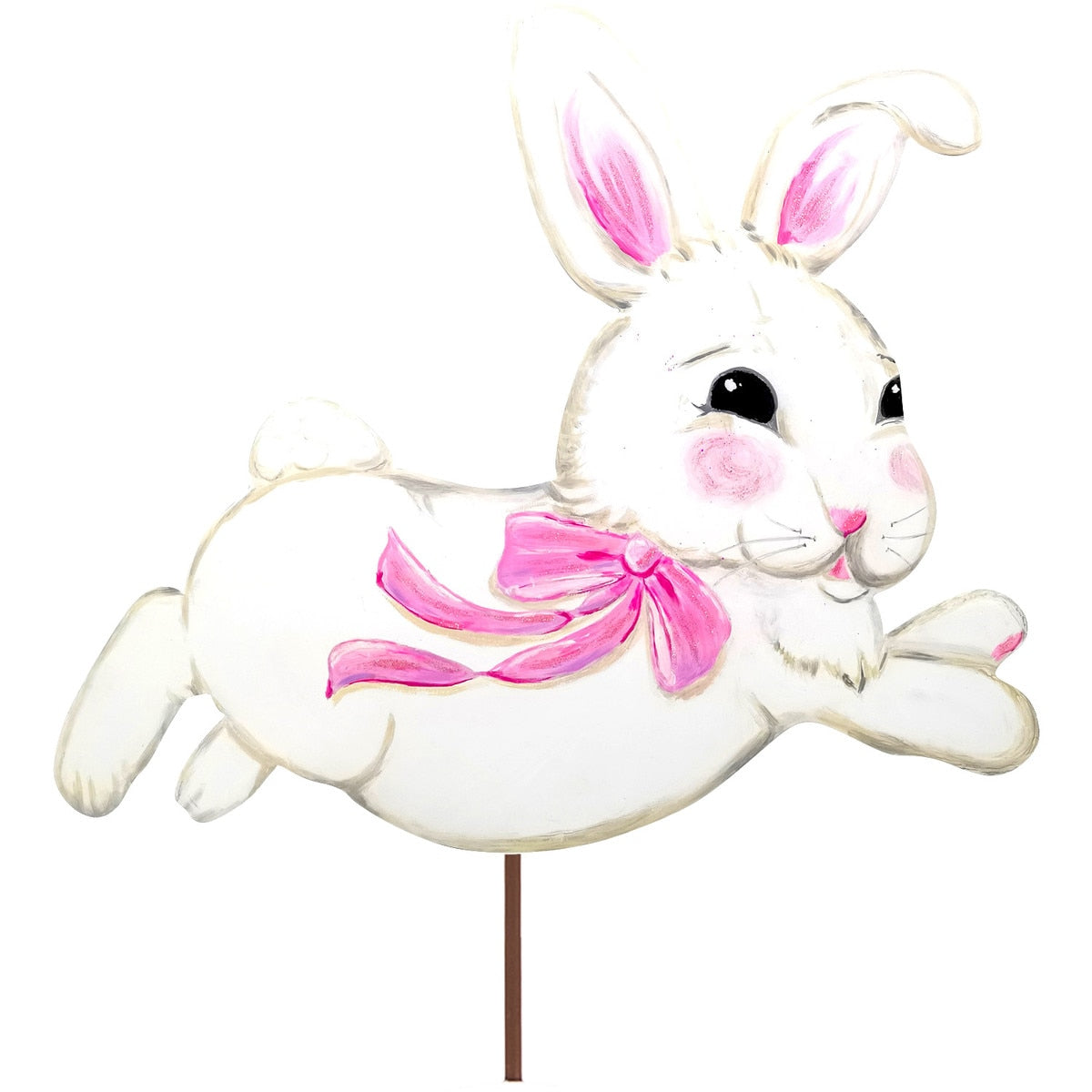 Leaping Bunny Yard stake in natural wood finish with a bunny silhouette.