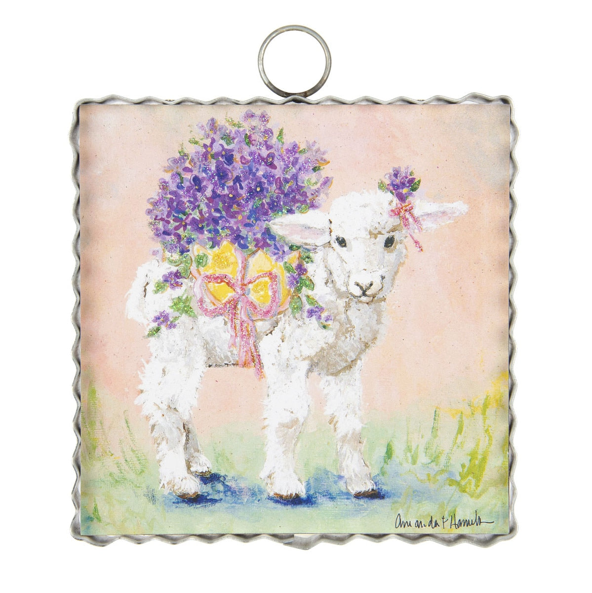 Mini Hamilton Easter Lamb hanging decoration in white with gold accents.