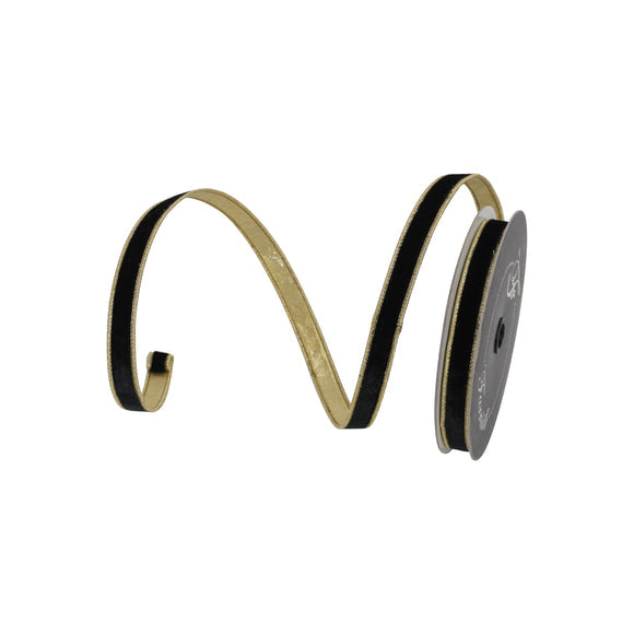 .75-inch wide black velvet ribbon with a shiny finish.