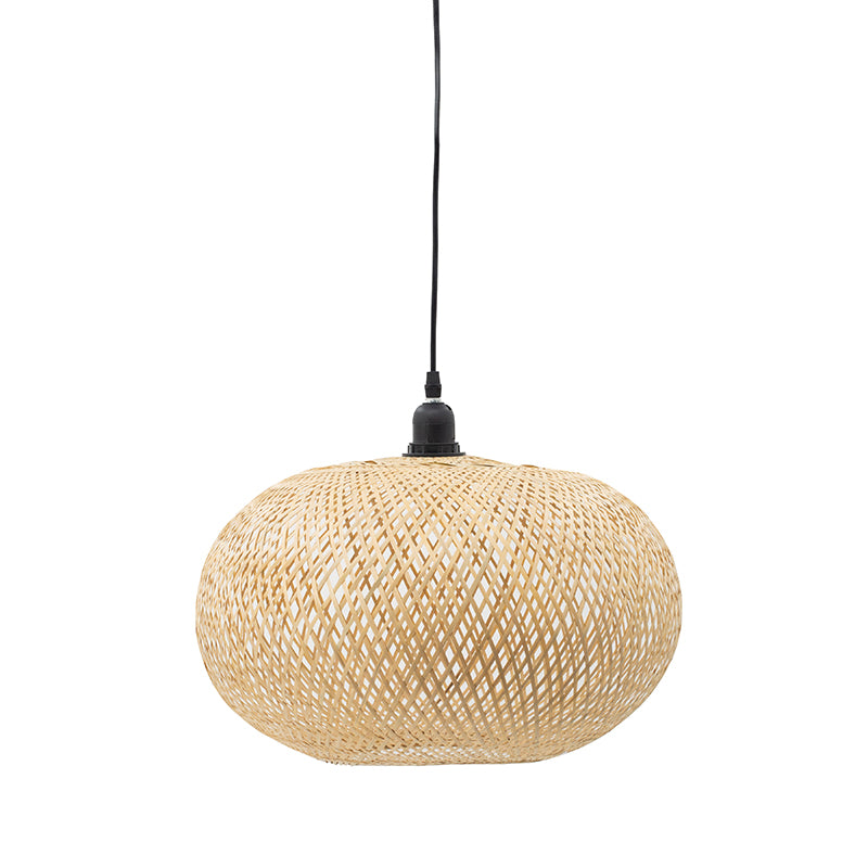 9.5-inch bamboo chandelier with iron frame featuring a circular wire silhouette in natural tones.