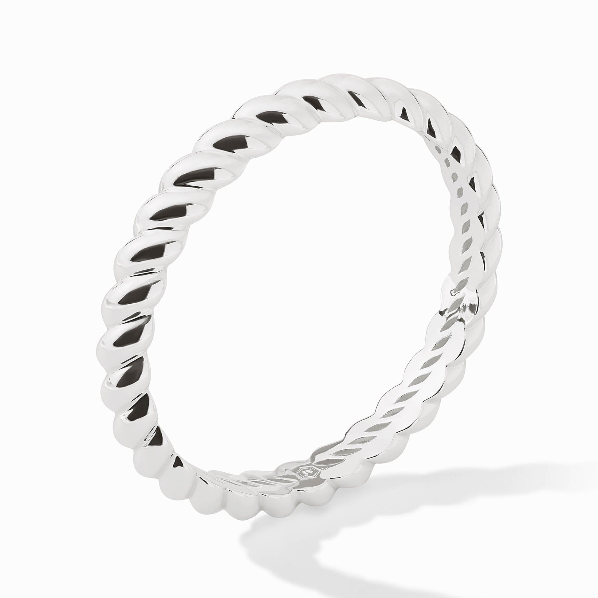 Silver Ravello Bangle with a polished, twisted rope design on a white background.
