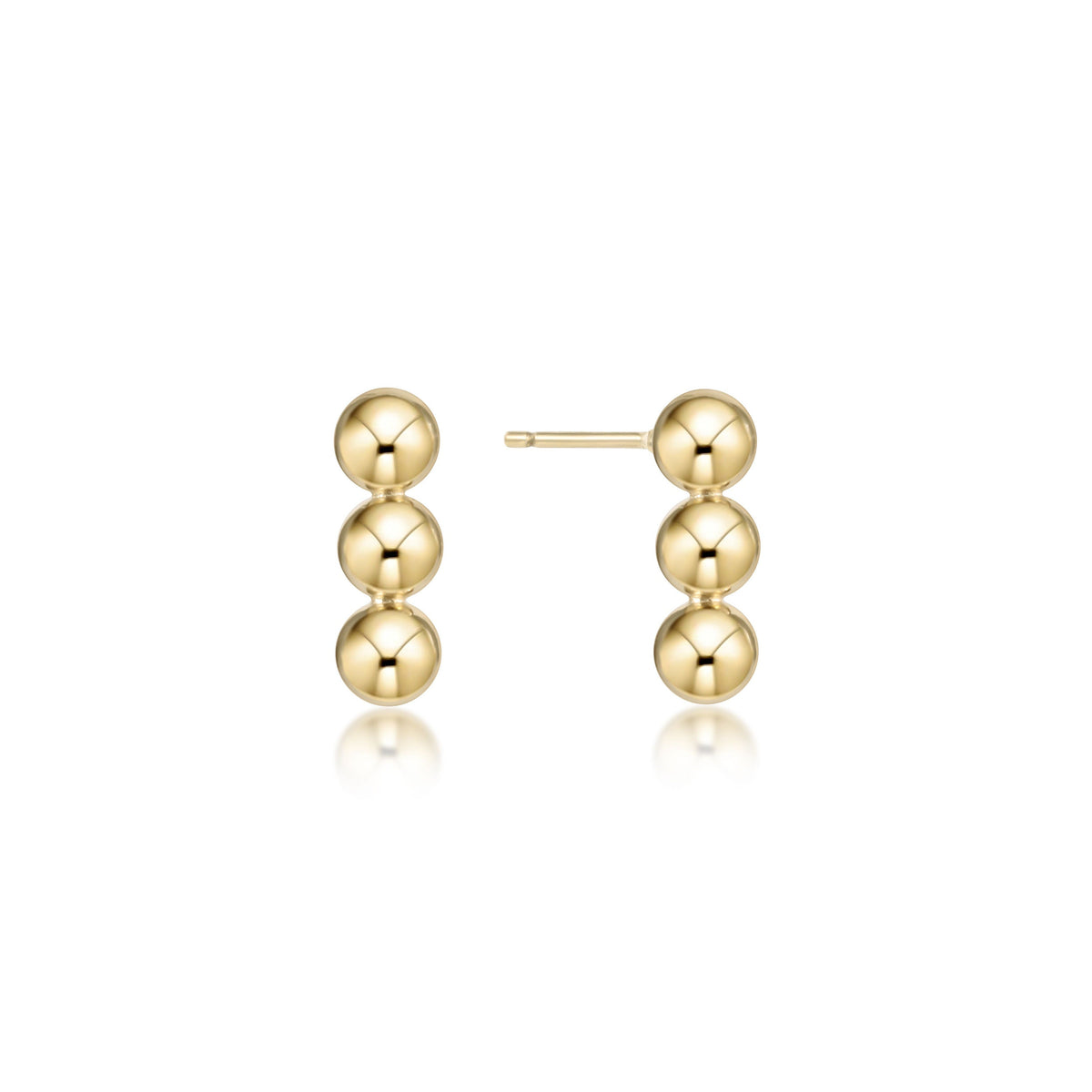 Pair of Joy Stud earrings featuring three stacked 6mm 14kt gold-filled beads on each post.