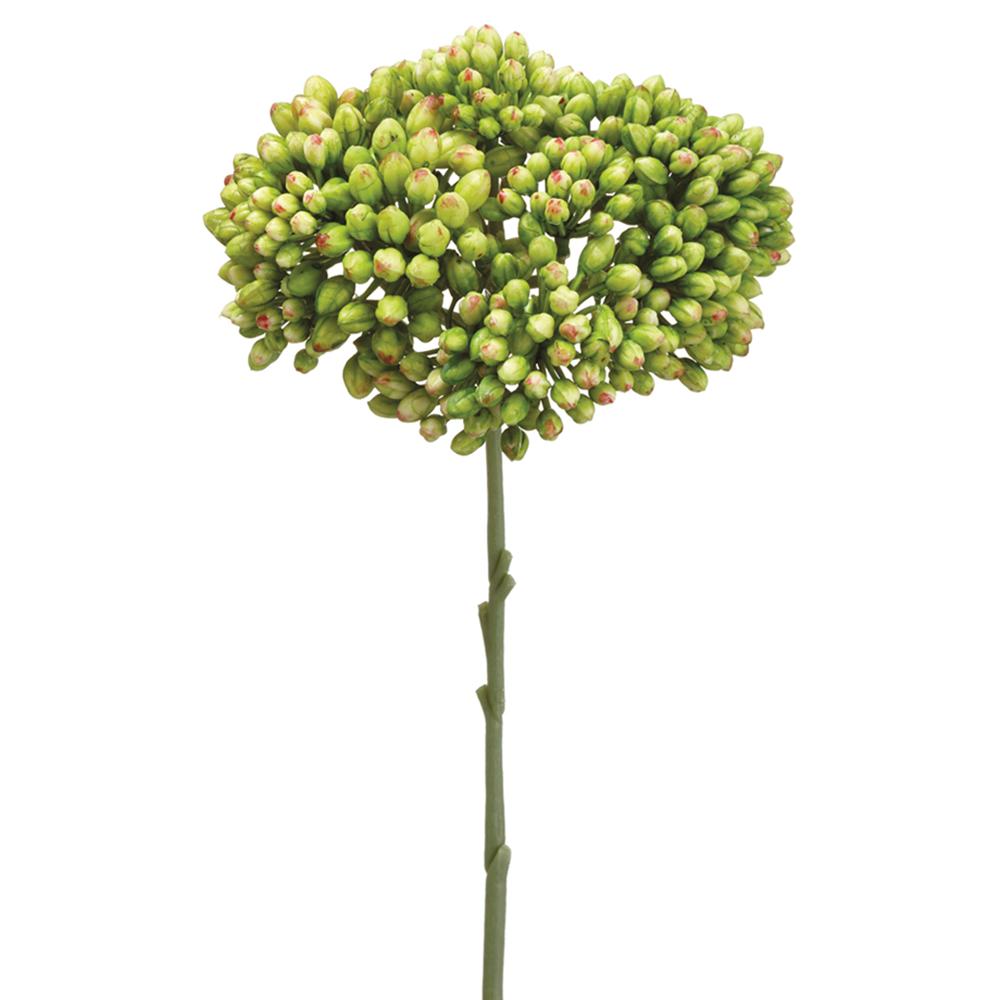 Plastic artificial sedum spray plant with green foliage on a wire stem structure.