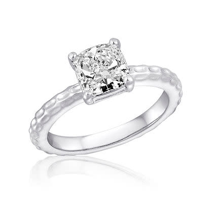 Large square stack ring with clear cubic zirconia stones in a sleek silver-tone metal finish.
