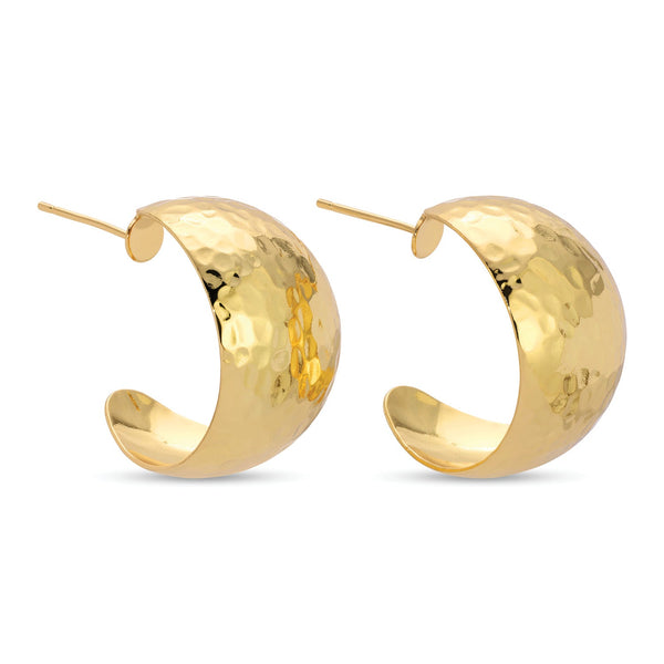Textured extra wide rounded hoop earrings in a neutral metallic finish.