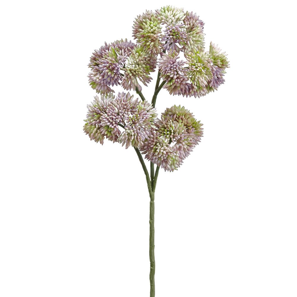 Purple artificial sedum spray plant in a 98% PVC pot with iron wire structure.