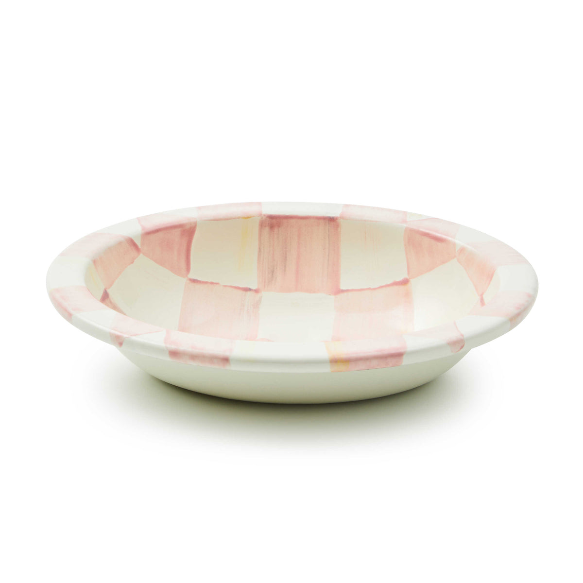 Hand-painted Rosy Check soap dish made of heavy-gauge steel with a pink and white checkered pattern.
