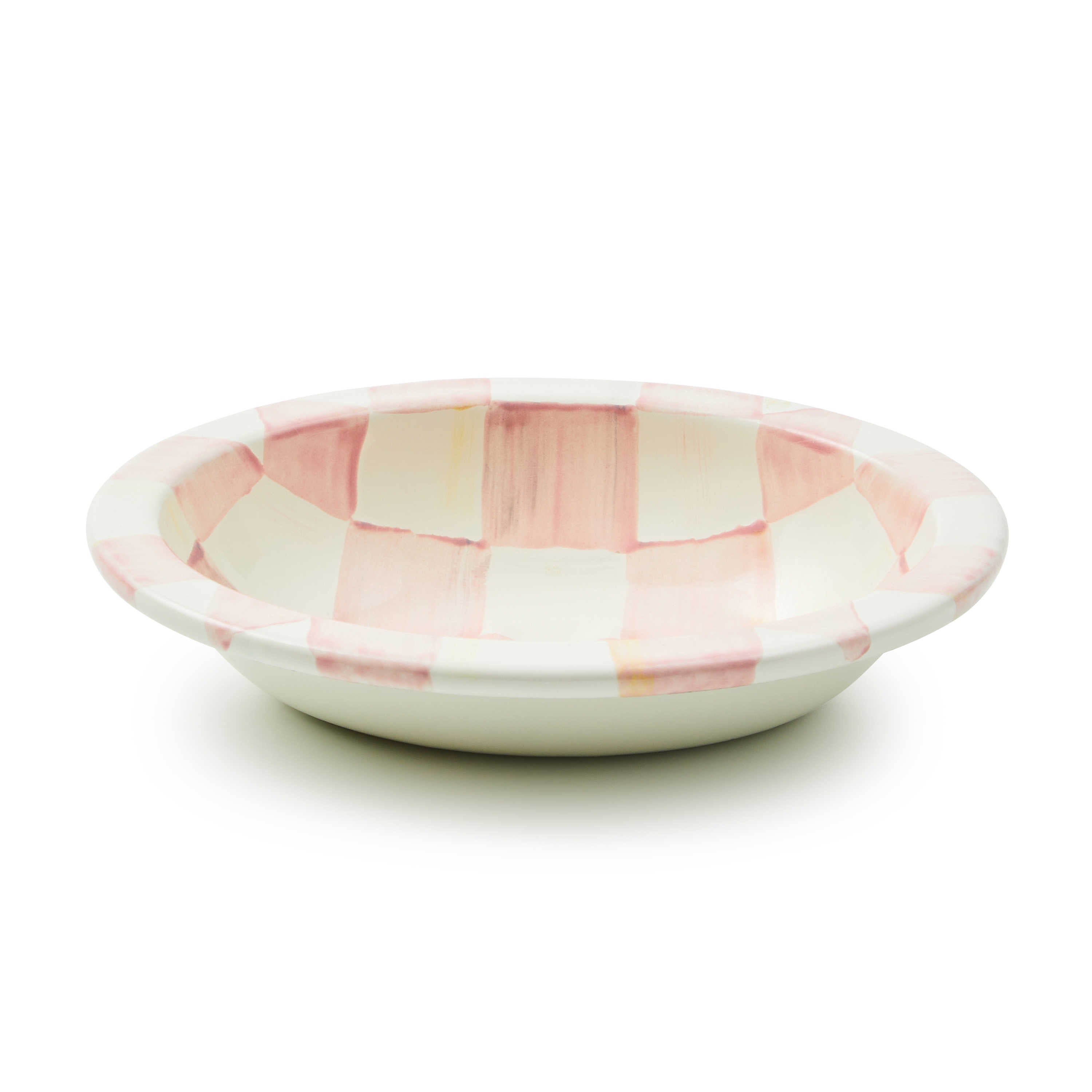 Hand-painted Rosy Check soap dish made of heavy-gauge steel with a pink and white checkered pattern.